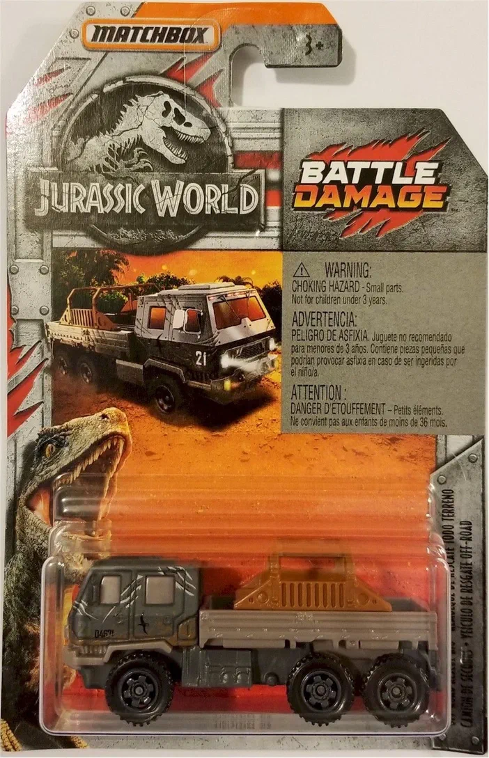 Camion jouet Matchbox Off-Road Rescue Rig gris et orange, série Jurassic World Battle Damage #10
