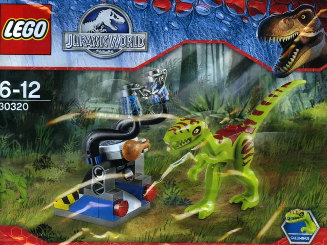 Boîte de jeu LEGO Jurassic World 30320 montrant un piège pour Gallimimus.