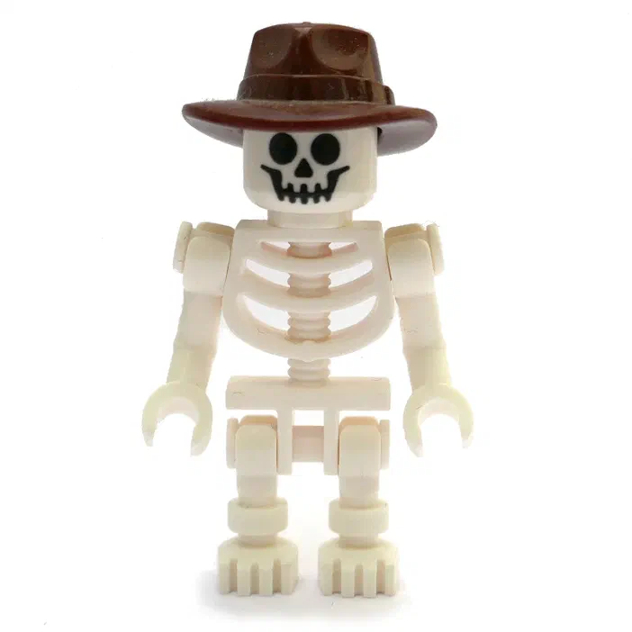 Minifigurine squelette avec visage standard et chapeau marron du set LEGO Dinosaur Fossils