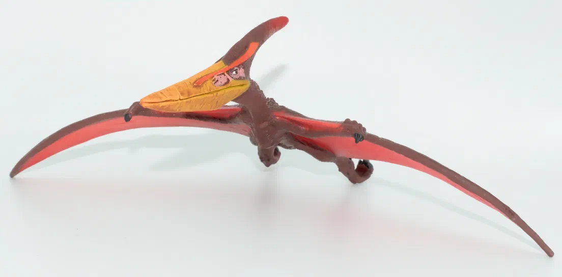Jouet de dinosaure Pteranodon en vol sur fond blanc