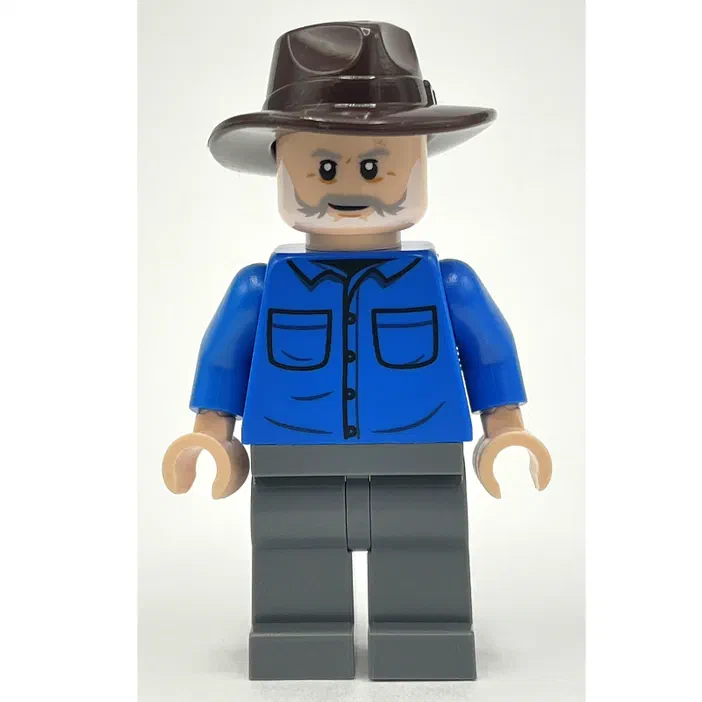 Minifigurine LEGO de Jurassic World avec chapeau marron et chemise bleue