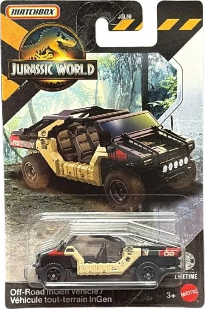 Véhicule tout-terrain InGen Matchbox Jurassic World dans son emballage