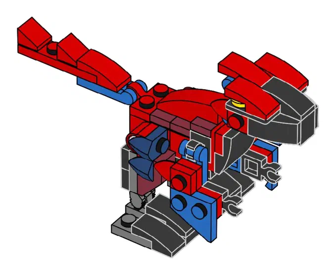Maquette LEGO du Pyroraptor en rouge et gris