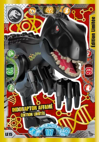 Carte de collection LEGO Jurassic World présentant l'Indoraptor affamé édition limitée.