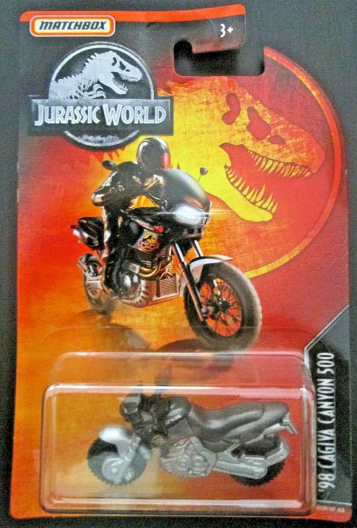 Packaging Matchbox de la moto '98 Cagiva Canyon 500 pour Jurassic World