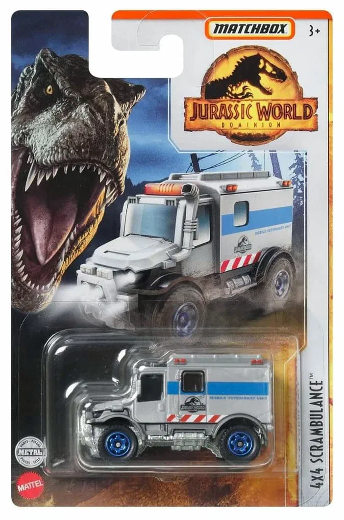 Packaging de la voiture Matchbox 4x4 Scrambulance du film Jurassic World Dominion