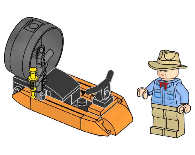 Alan Grant et un bateau à hélice en LEGO
