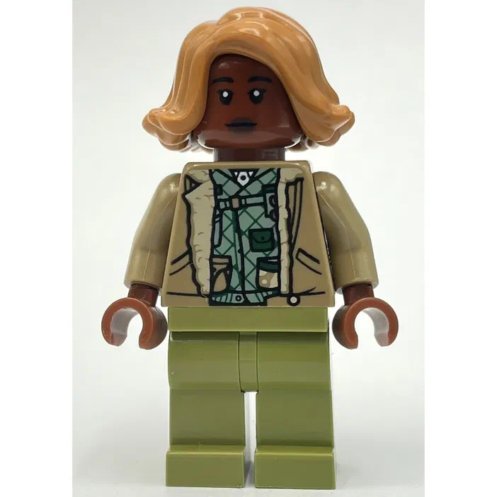 Minifigurine LEGO de Jurassic World avec des cheveux blonds et un manteau beige.