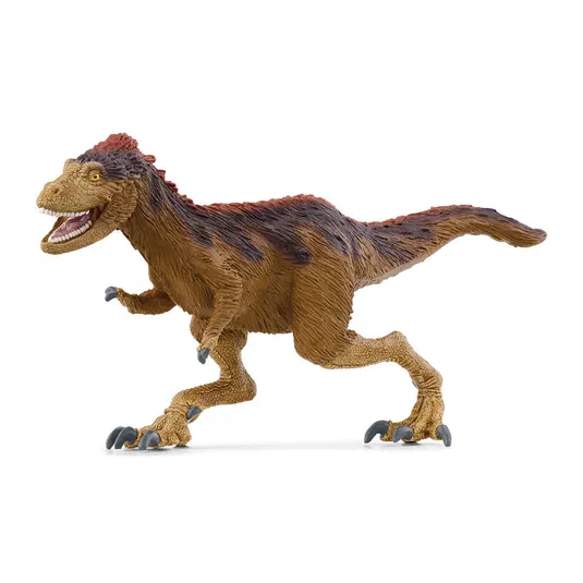 Figurine de dinosaure Moros intrepidus en pose dynamique, avec des détails texturés et une coloration brune.
