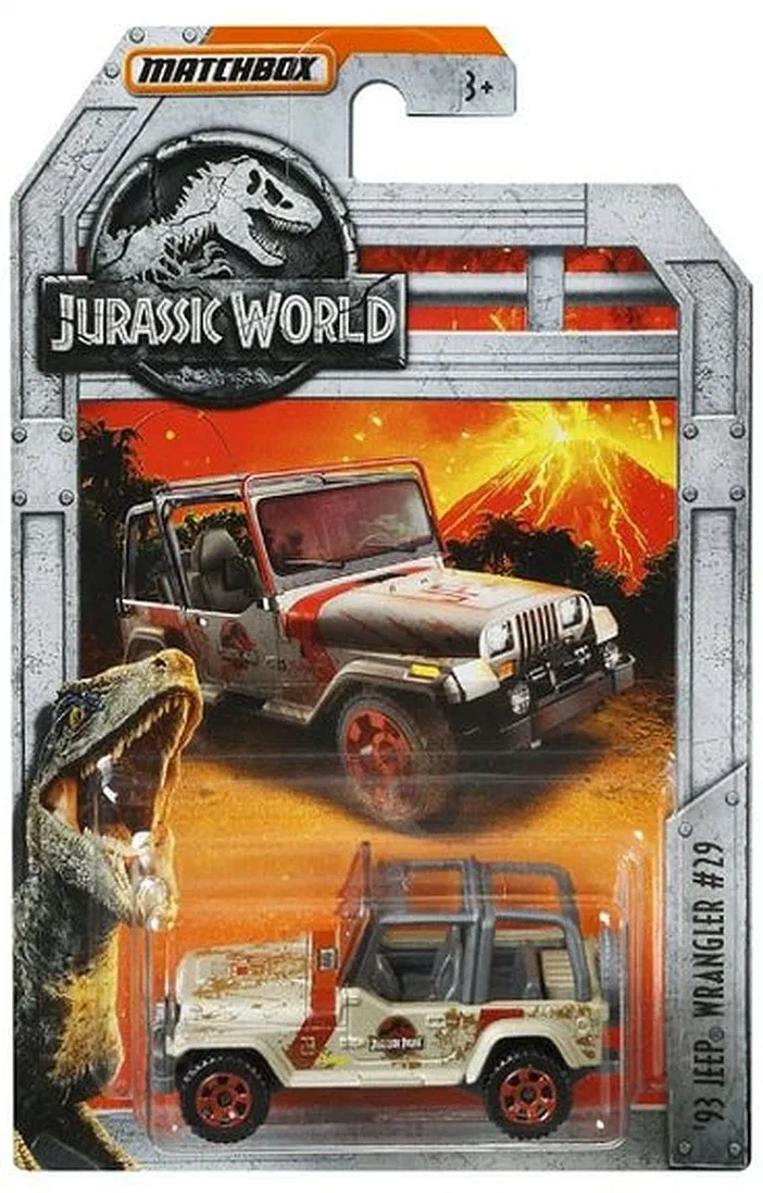 Emballage Matchbox de la voiture '93 Jeep Wrangler #29 du jeu Jurassic World