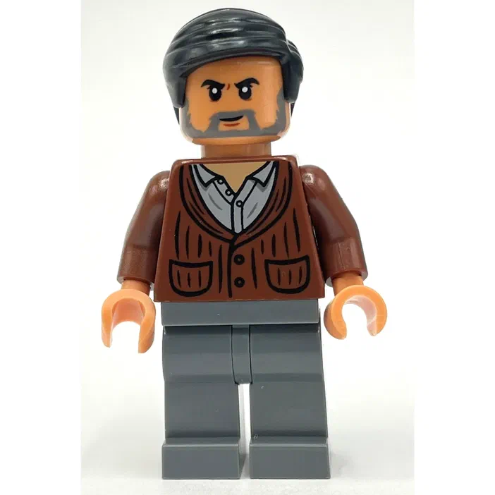 Minifigurine LEGO de Jurassic World avec une veste marron et des cheveux noirs.