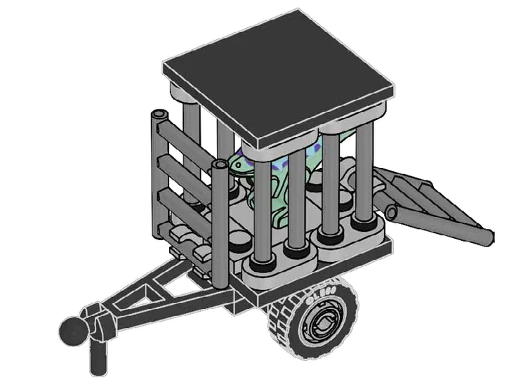 Cage de transport LEGO avec un bébé raptor vert à l'intérieur