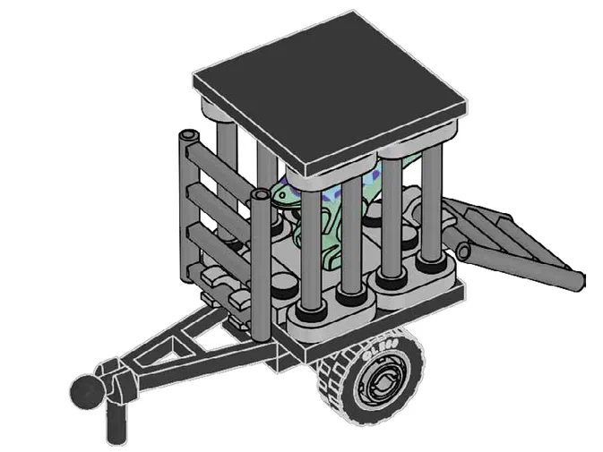 Cage de transport LEGO avec un bébé raptor vert à l'intérieur