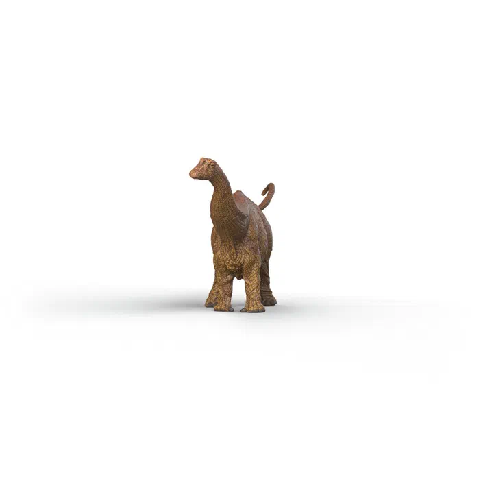 Un Brontosaurus en plastique de la marque Schleich sur fond blanc.