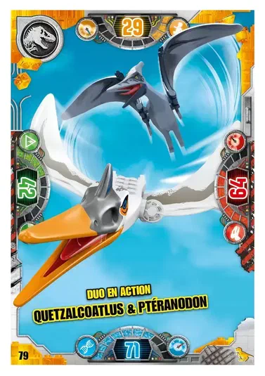 Carte de collection LEGO Jurassic World n°79 : Duo en action Quetzalcoatlus & Ptéranodon