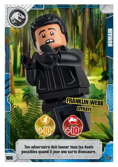 Carte de collection LEGO Jurassic World : Franklin Webb effrayé