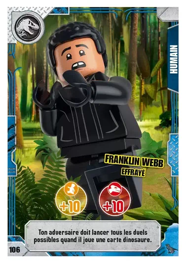 Carte de collection LEGO Jurassic World : Franklin Webb effrayé