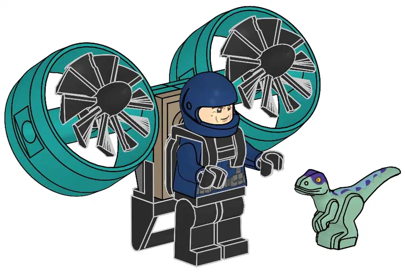 Un garde LEGO avec un jetpack et une raptor