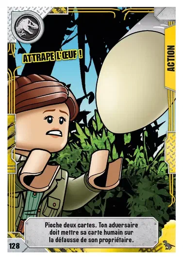 Carte de jeu LEGO Jurassic World : un personnage attrape l'oeuf !