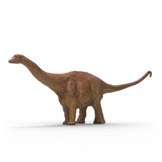 Modèle de dinosaure Brontosaurus en plastique sur fond blanc.