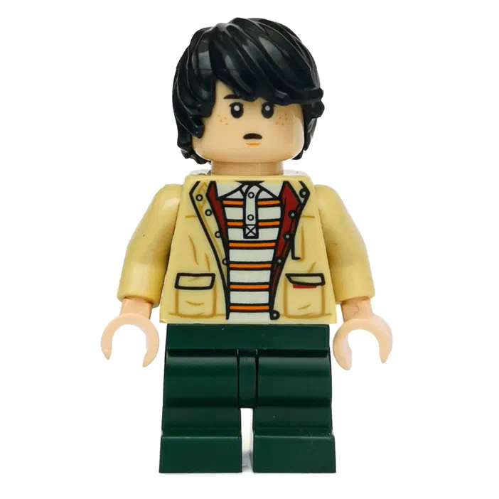 Minifigurine LEGO de Stranger Things avec une veste beige et un pantalon vert foncé.
