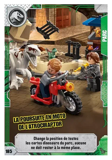 Carte de collection LEGO Jurassic World : La poursuite en moto de l'Atrociraptor