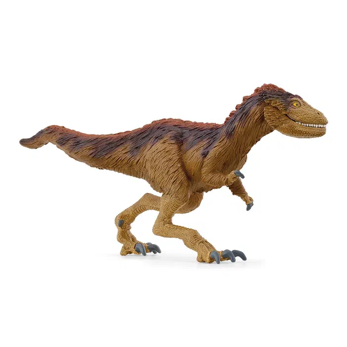 Figurine de dinosaure Moros intrepidus en pose dynamique, avec des détails texturés et une coloration brun-rouge.