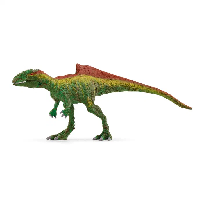 Figurine de dinosaure Concavenator Schleich, verte avec un dos rouge et une longue queue.