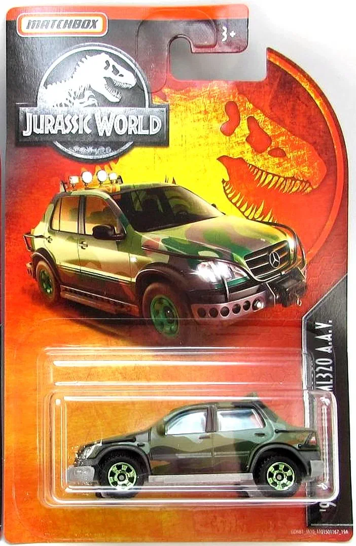 Packaging Matchbox de la voiture Mercedes-Benz ML320 A.A.V. du film Jurassic World.
