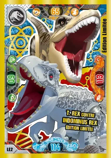 Carte de collection LEGO Jurassic World Série 2 LE2 : T. rex contre Indominus Rex édition limitée
