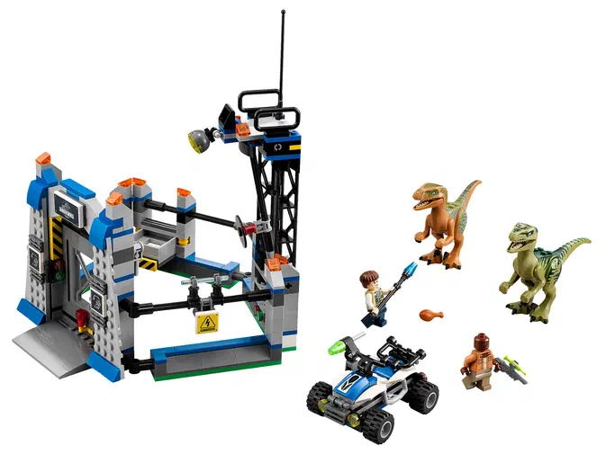 Ensemble de construction LEGO Jurassic World Raptor Escape avec une base et des dinosaures