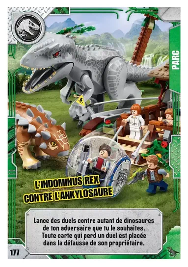 Carte de collection LEGO Jurassic World : L'Indominus rex contre l'Ankylosaure