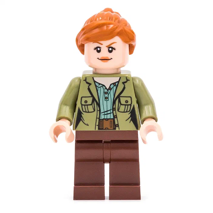 Minifigurine LEGO Claire Dearing avec des cheveux roux et une veste verte.