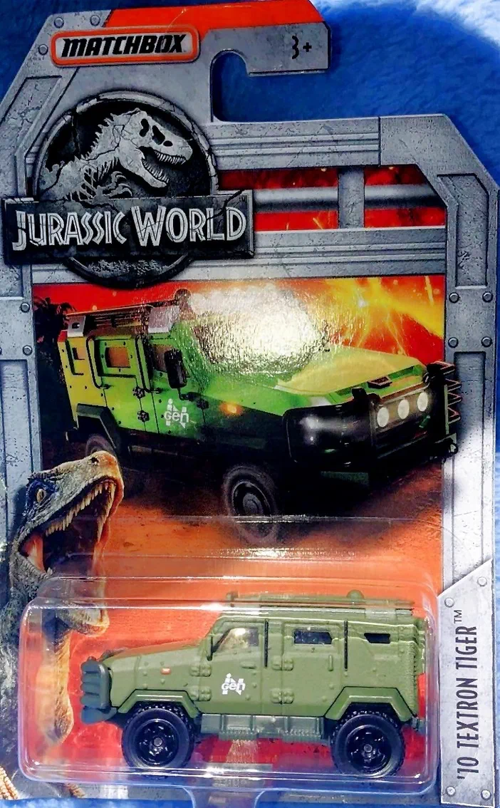 Packaging Matchbox de la voiture '10 Textron Tiger verte pour Jurassic World (2018)