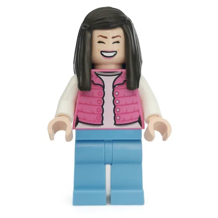 Minifigurine LEGO de visiteuse du parc avec gilet rose foncé