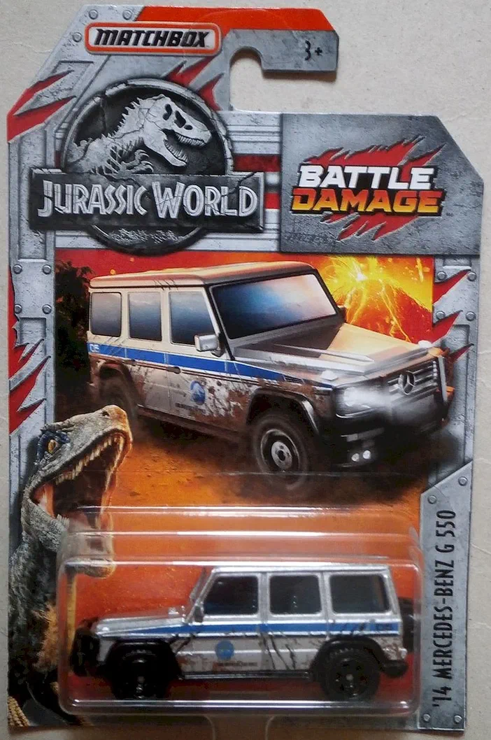 Packaging Matchbox de la voiture '14 Mercedes-Benz G 550 - Jurassic World (Battle Damage)