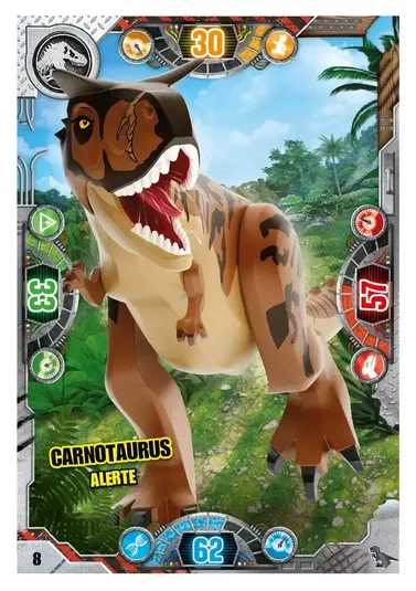 Carte de collection LEGO Jurassic World : Carnotaurus alerte
