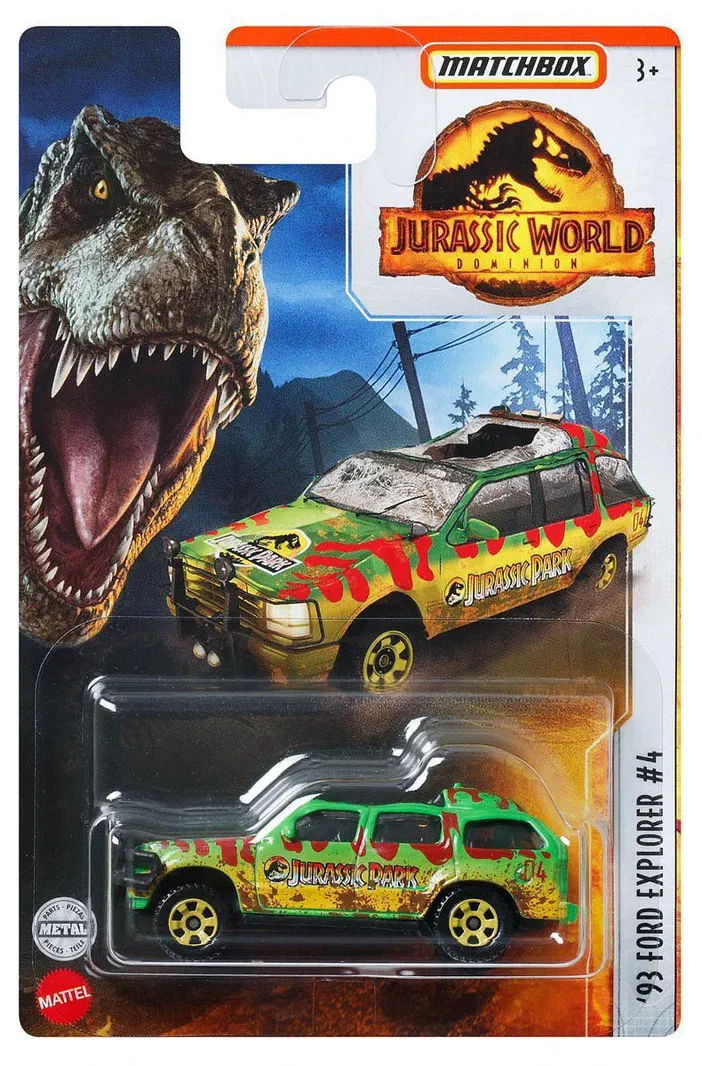 Packaging Matchbox de la voiture '93 Ford Explorer #4 du film Jurassic World Dominion